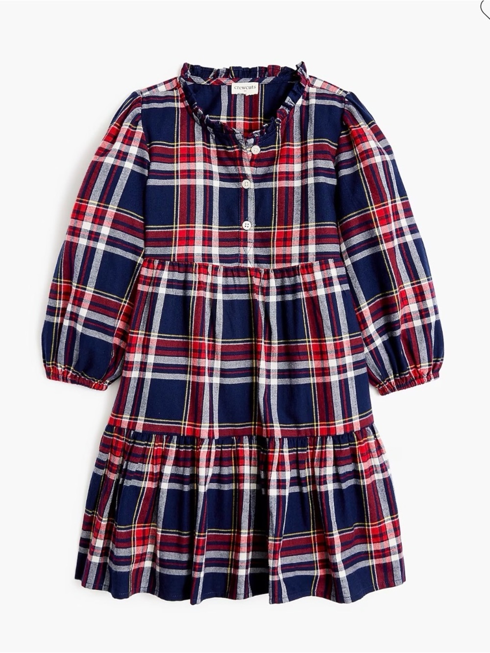 Crewcuts Navy, Red & White Plaid Ruffle Flannel Tiered Dress